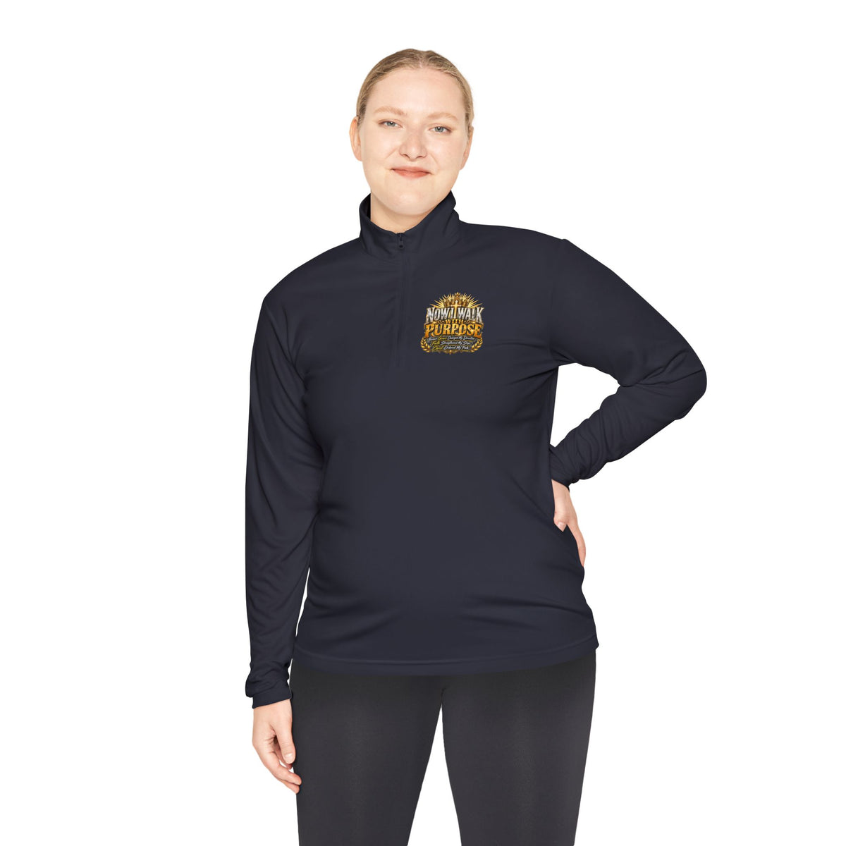 Quarter-Zip Pullover — "Now I Walk With Purpose" Motivational Graphic