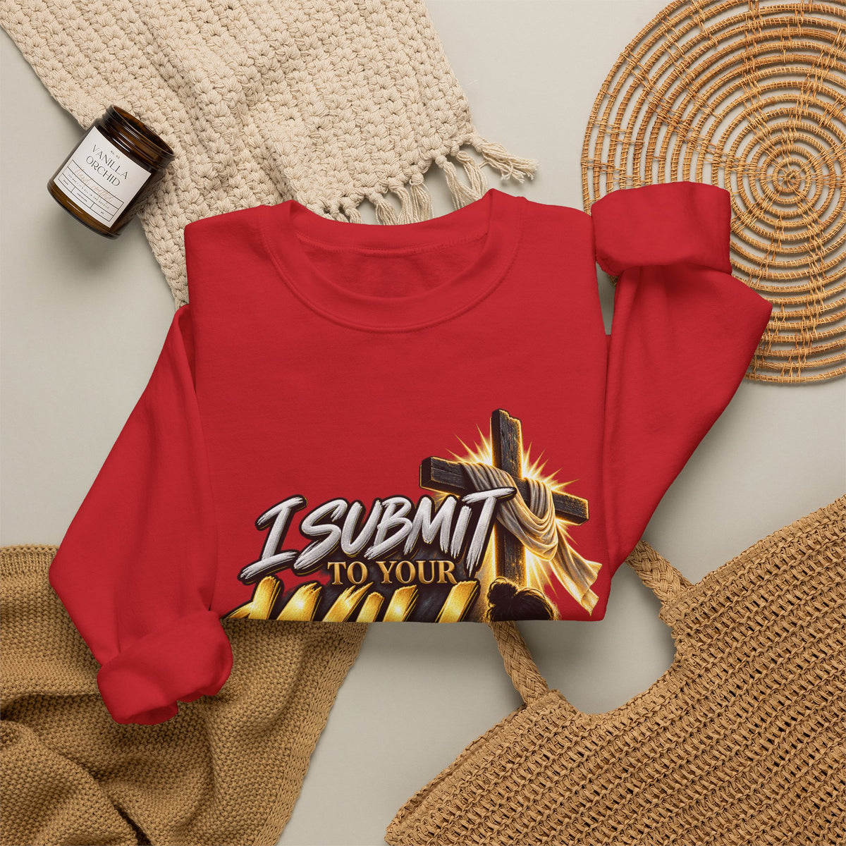 Christian Crewneck Sweatshirt — "I Submit to Your Will Lord" Graphic