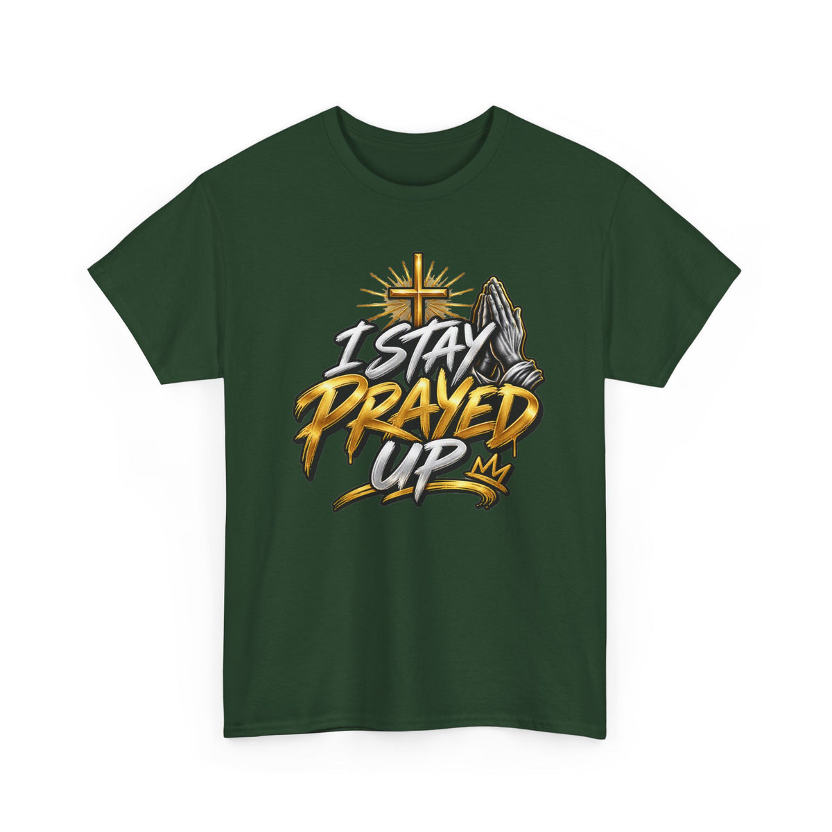I Stay Prayed Up Tee — Christian Faith Prayer T-Shirt with Cross & Praying Hands