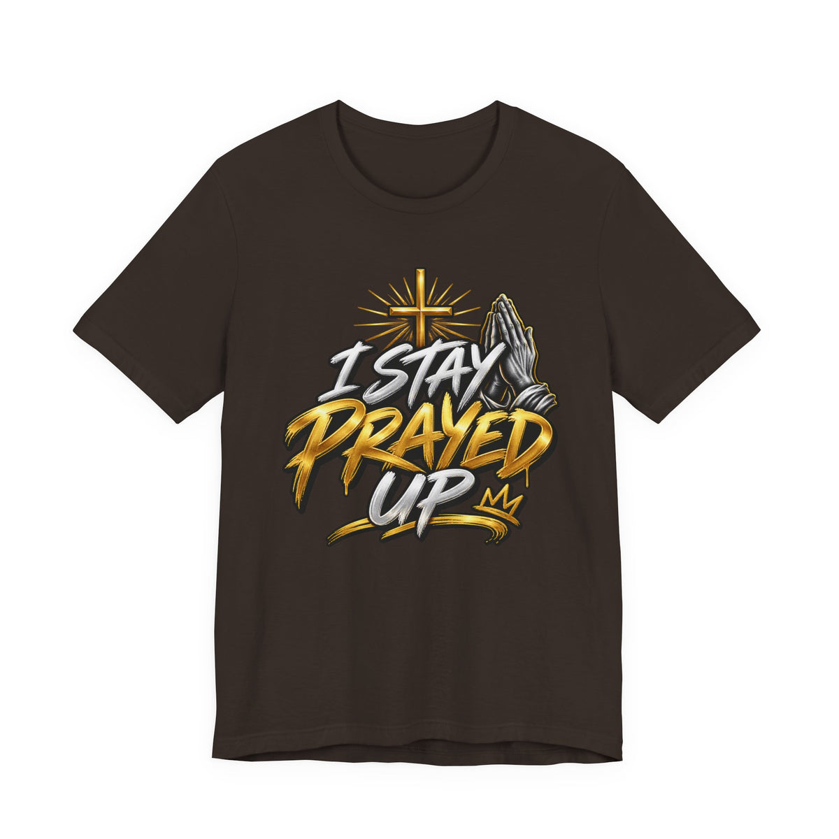 I Stay Prayed Up Tee — Inspirational Christian Graphic T-Shirt with Cross & Praying Hands