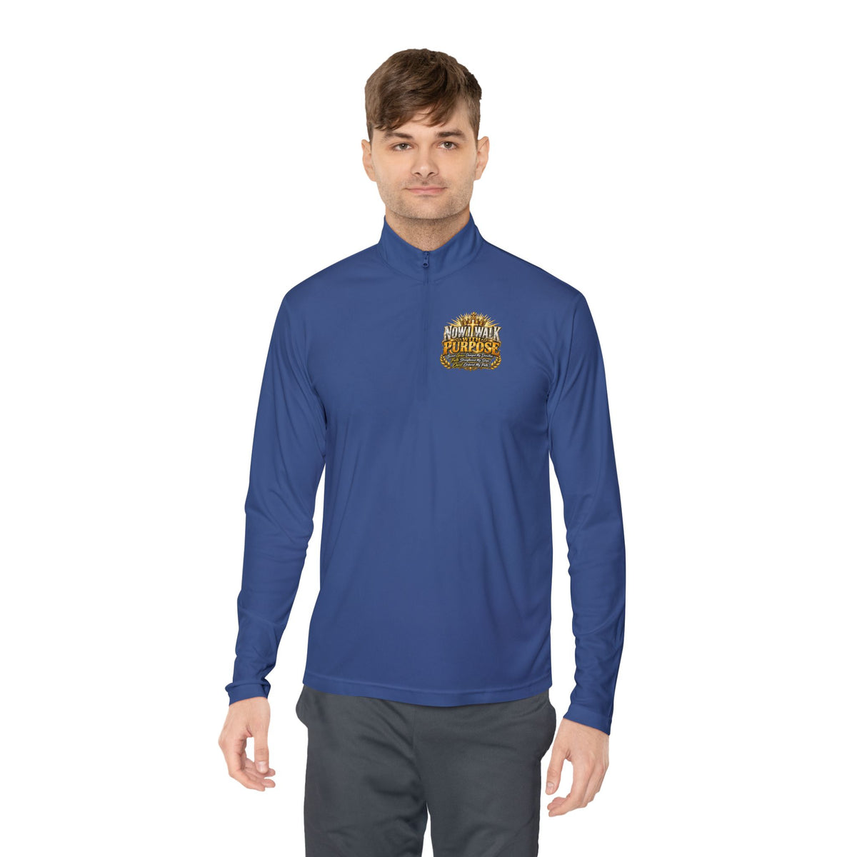 Quarter-Zip Pullover — "Now I Walk With Purpose" Motivational Graphic