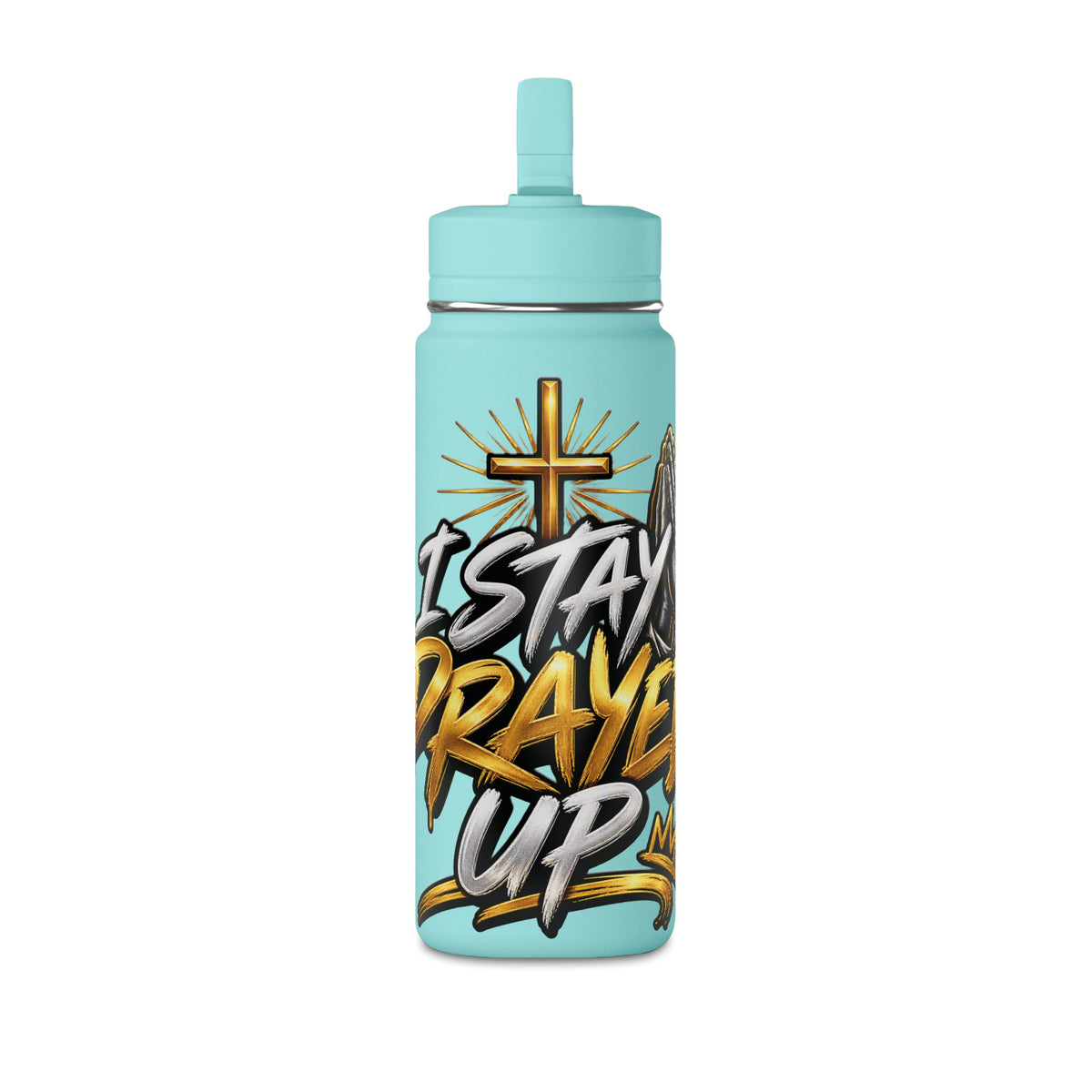 Pray Up 20oz Mini Water Bottle — Christian Cross Inspirational Sports Bottle (Pink)