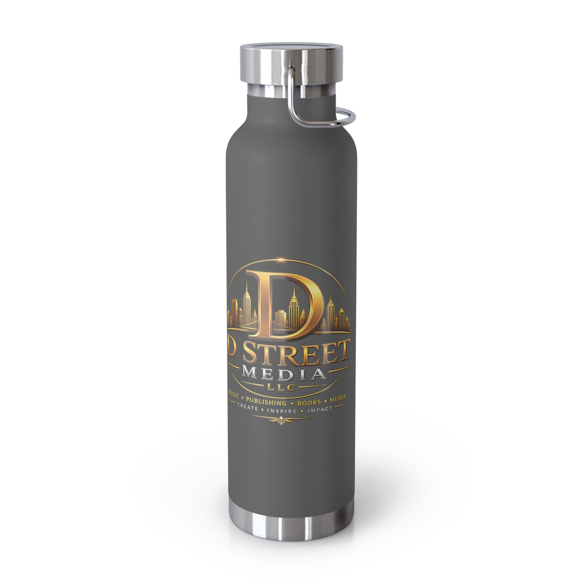 22oz Copper Vacuum Water Bottle — Gold 'Old Street Media LLC' Logo Insulated Flask