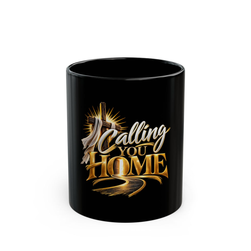 Calling You Home Black Ceramic Mug – Inspirational Christian Coffee Cup with Cross Design
