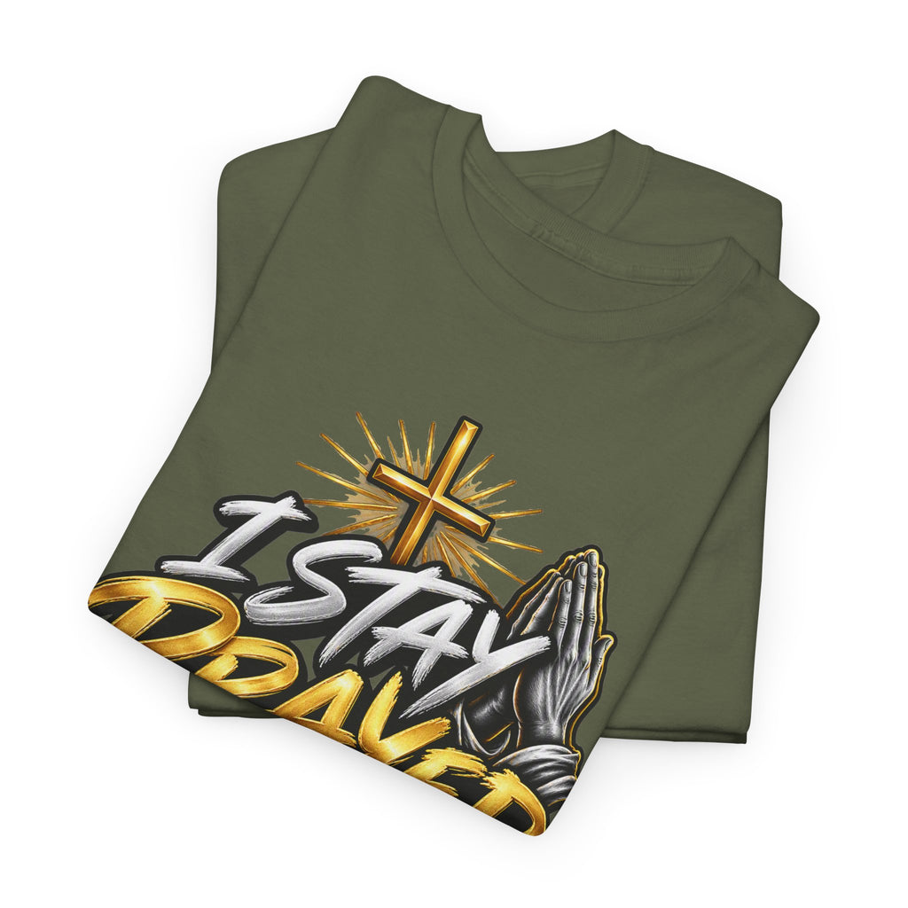 I Stay Prayed Up Tee — Christian Faith Prayer T-Shirt with Cross & Praying Hands
