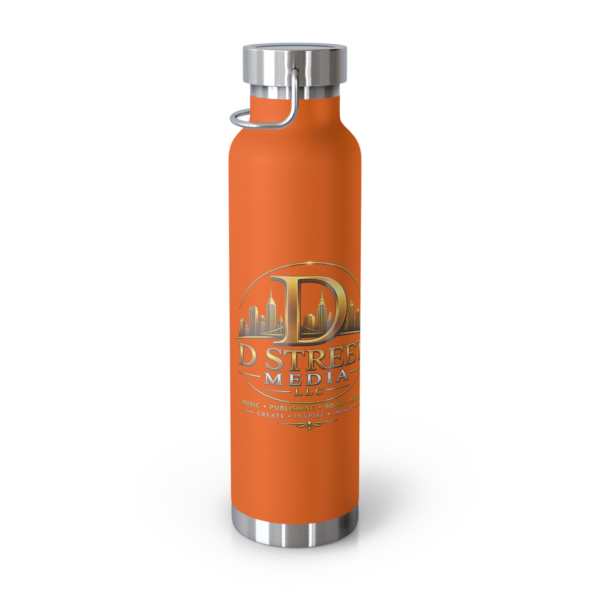 22oz Copper Vacuum Water Bottle — Gold 'Old Street Media LLC' Logo Insulated Flask