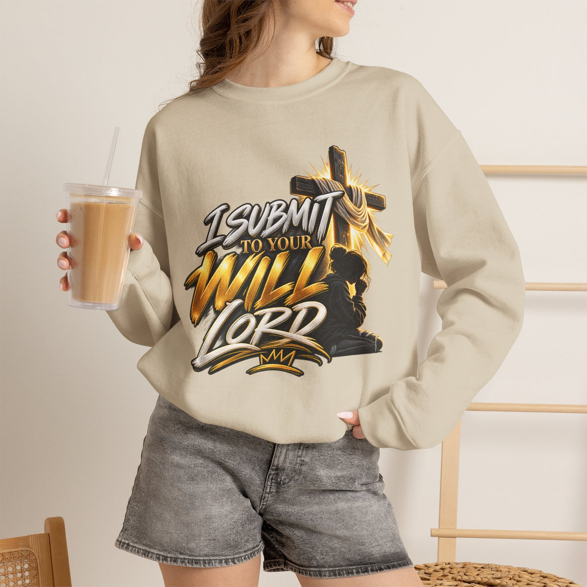 Christian Crewneck Sweatshirt — "I Submit to Your Will Lord" Graphic