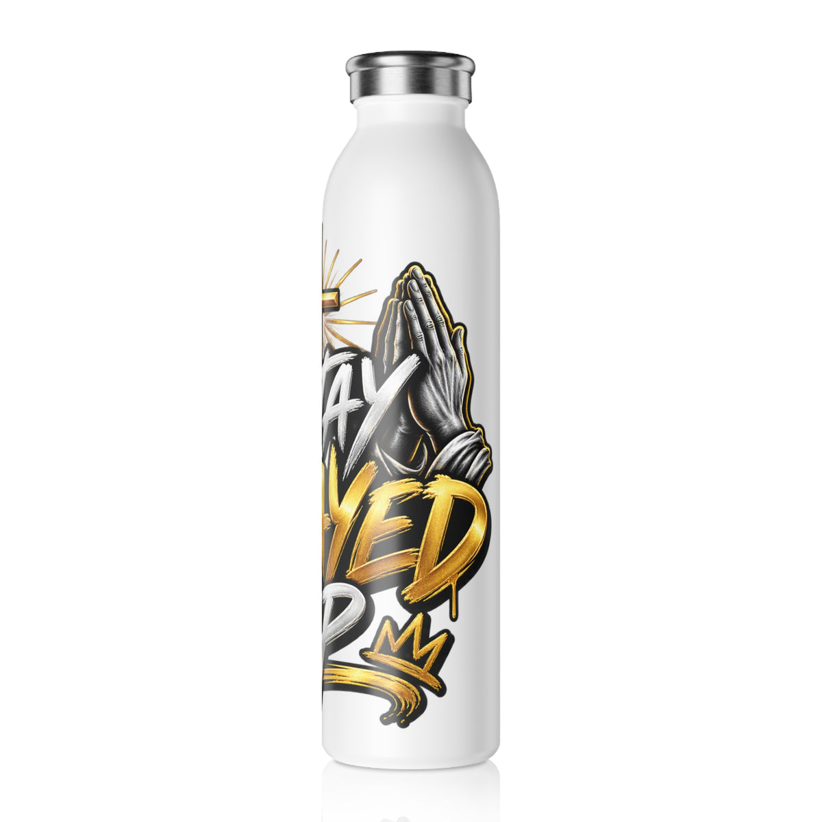 Stay Pray'd Up Slim Water Bottle — Inspirational Christian Cross Stainless Bottle