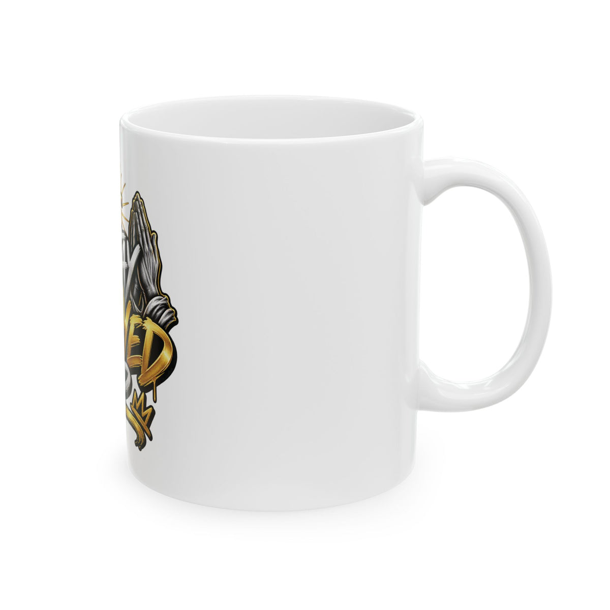 I Stay Prayed Up Ceramic Mug — Christian Faith Coffee Cup with Cross & Praying Hands