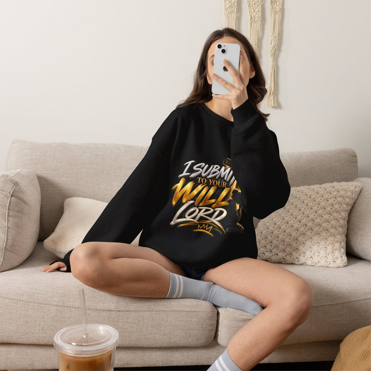 Christian Crewneck Sweatshirt — "I Submit to Your Will Lord" Graphic