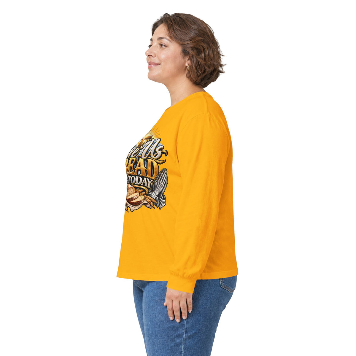 Long Sleeve Tee — "Give Us Bread For Today" Christian Faith Prayer Graphic Shirt