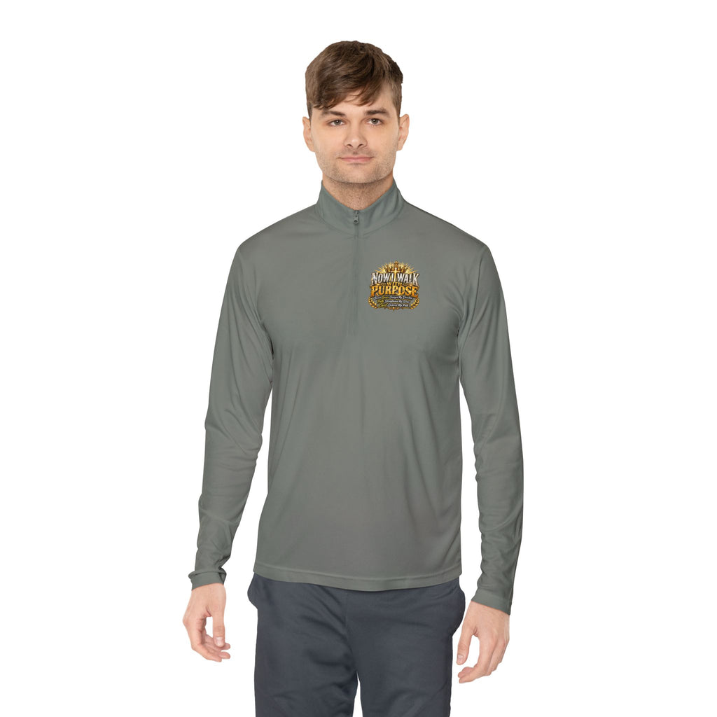 Quarter-Zip Pullover — "Now I Walk With Purpose" Motivational Graphic