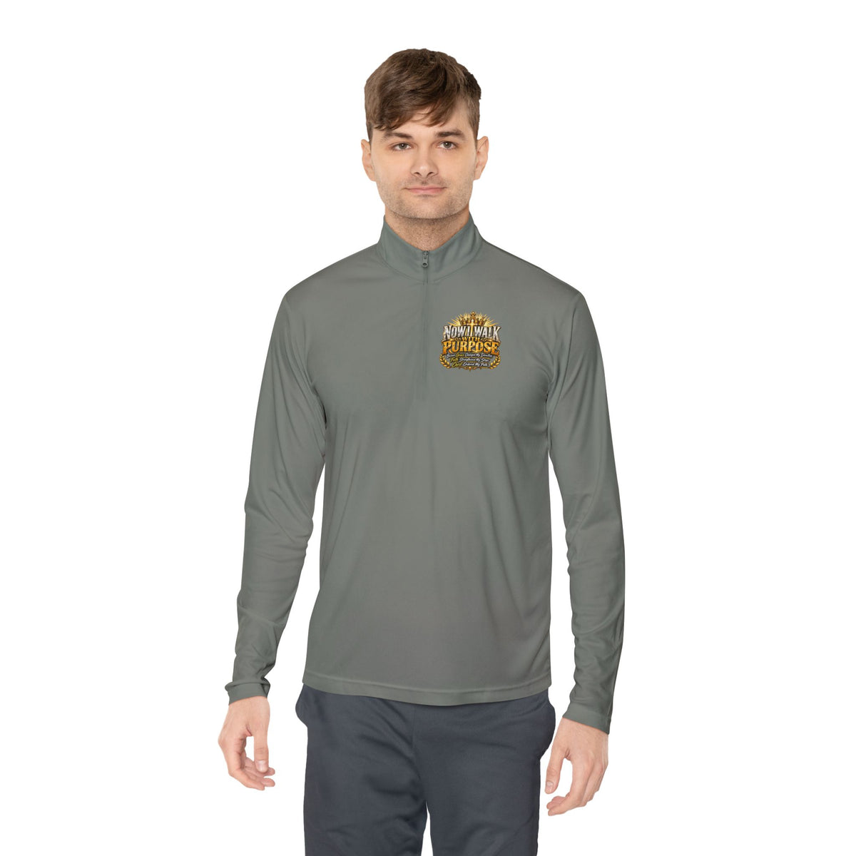 Quarter-Zip Pullover — "Now I Walk With Purpose" Motivational Graphic