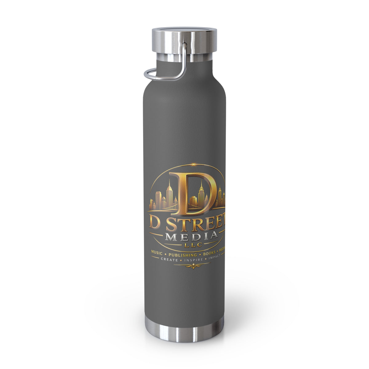 22oz Copper Vacuum Water Bottle — Gold 'Old Street Media LLC' Logo Insulated Flask