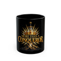 More Than a Conqueror Black Mug – Inspirational Crown & Sword Coffee Cup