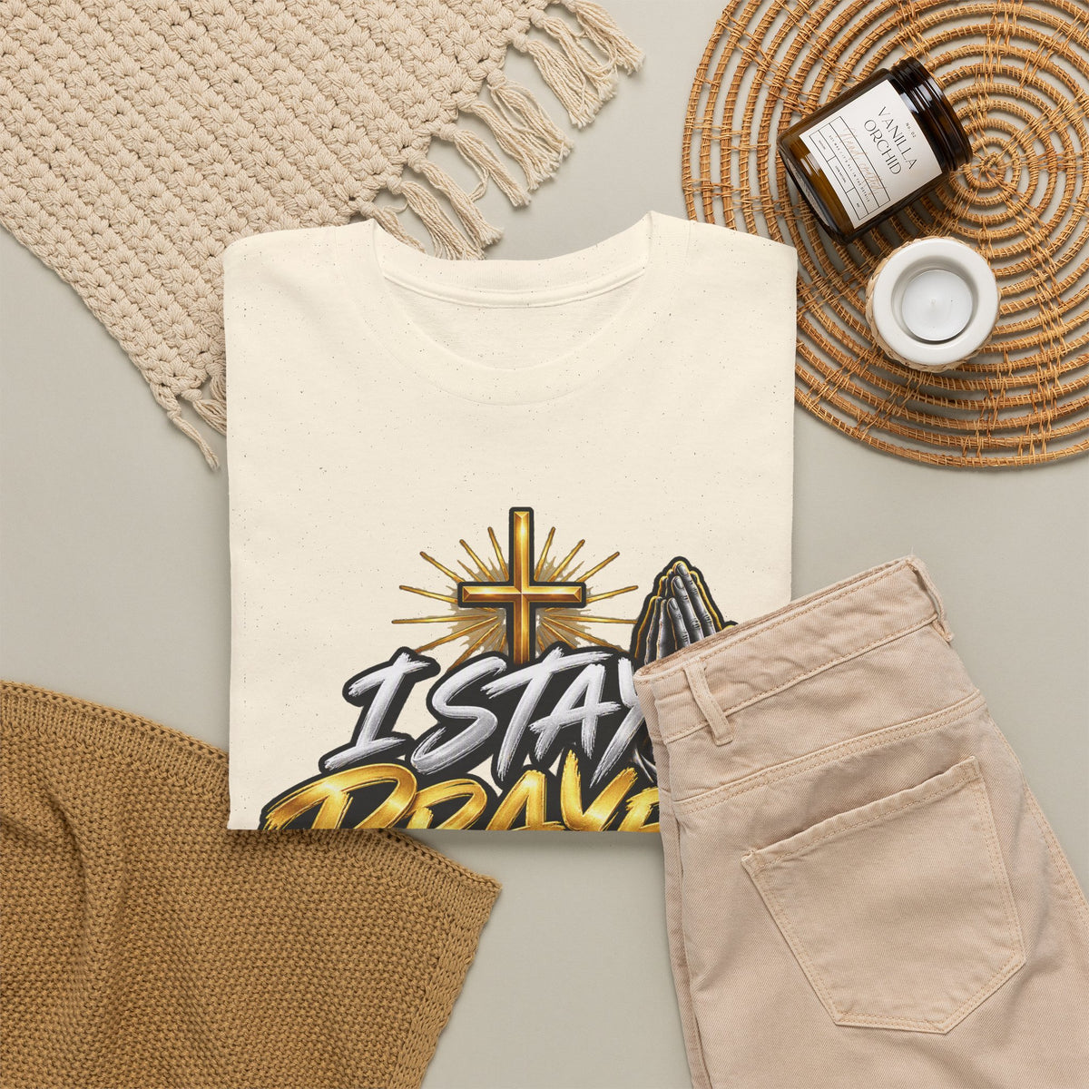 I Stay Prayed Up Tee — Christian Faith Prayer T-Shirt with Cross & Praying Hands