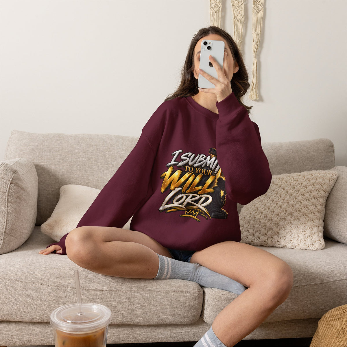 Christian Crewneck Sweatshirt — "I Submit to Your Will Lord" Graphic