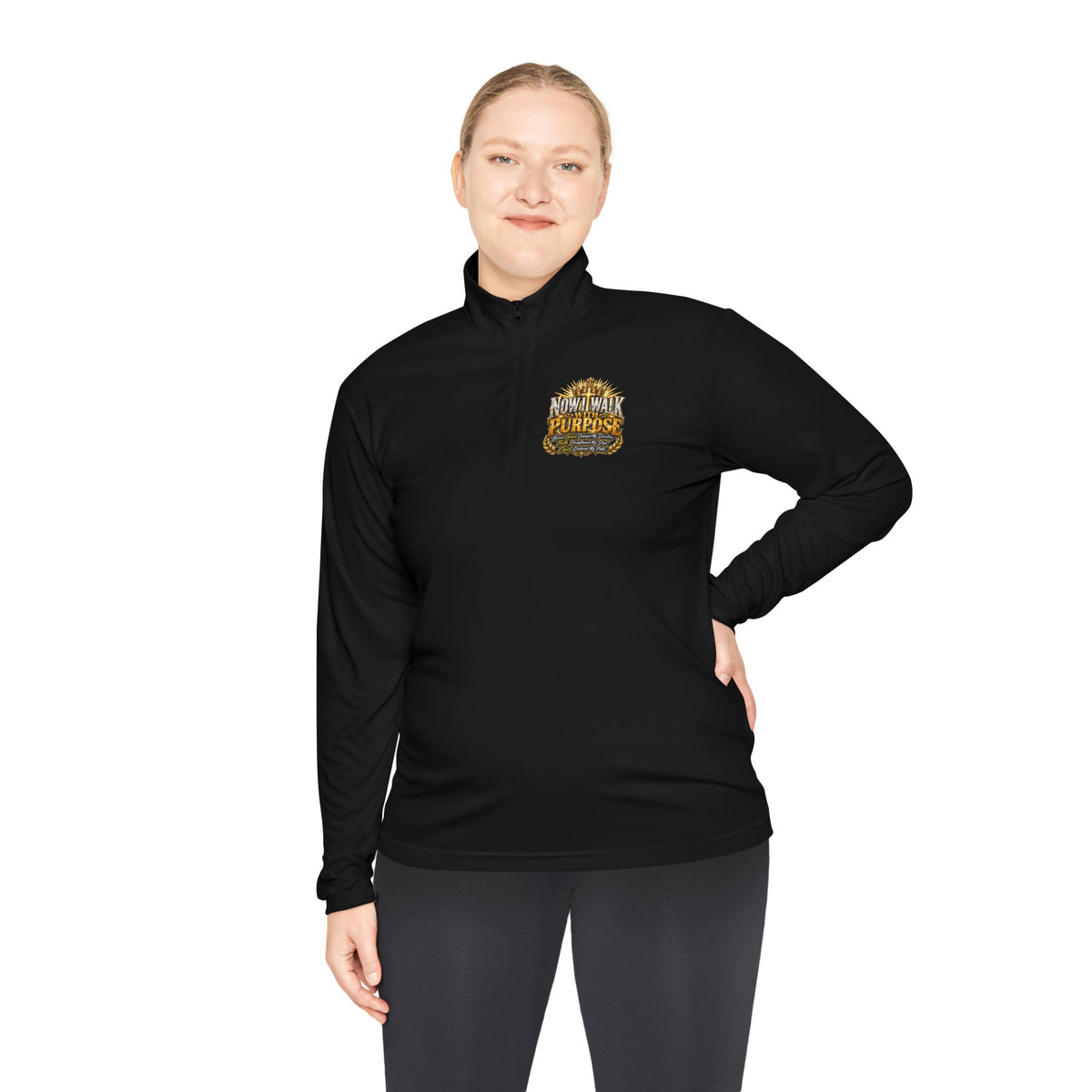 Quarter-Zip Pullover — "Now I Walk With Purpose" Motivational Graphic