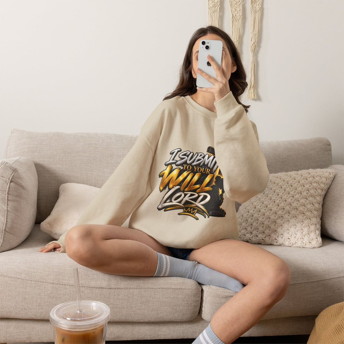 Christian Crewneck Sweatshirt — "I Submit to Your Will Lord" Graphic