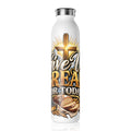 Slim Water Bottle — "Give Us This Bread For Today" Christian Cross Design