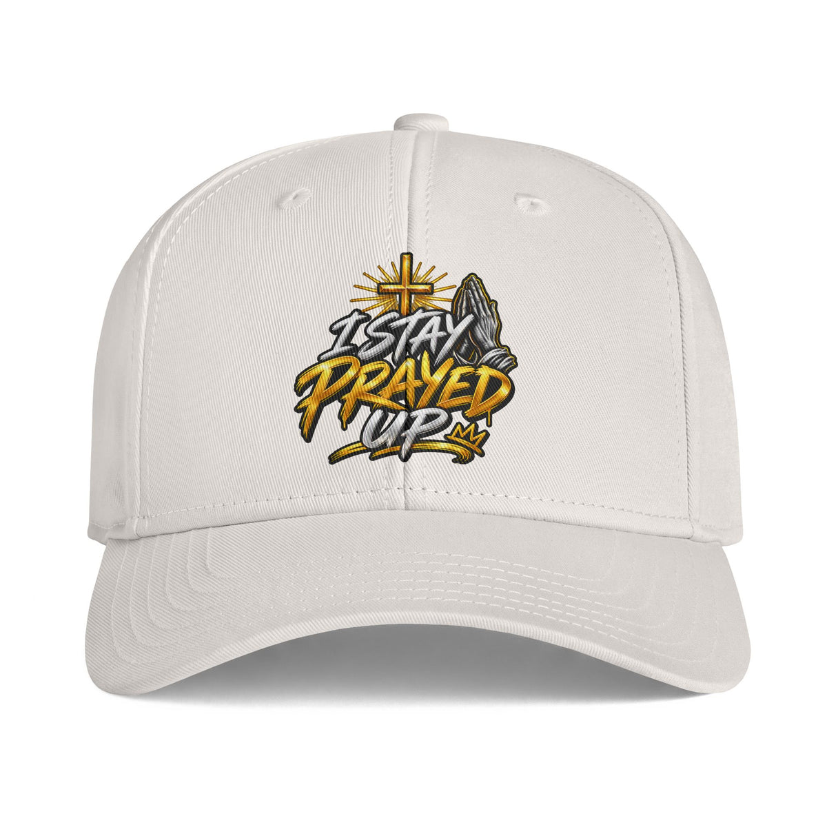 I Stay Prayed Up Cap — Christian Prayer Baseball Hat with Cross & Praying Hands