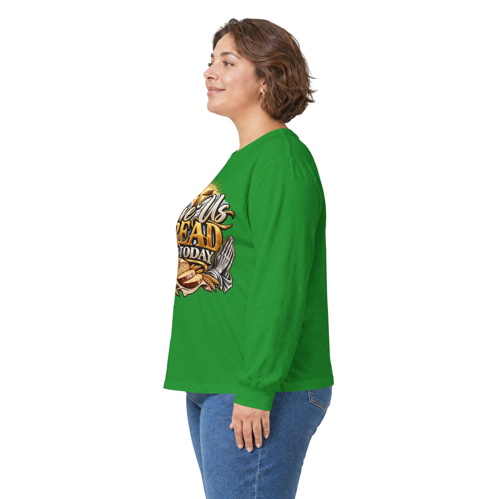 Long Sleeve Tee — "Give Us Bread For Today" Christian Faith Prayer Graphic Shirt
