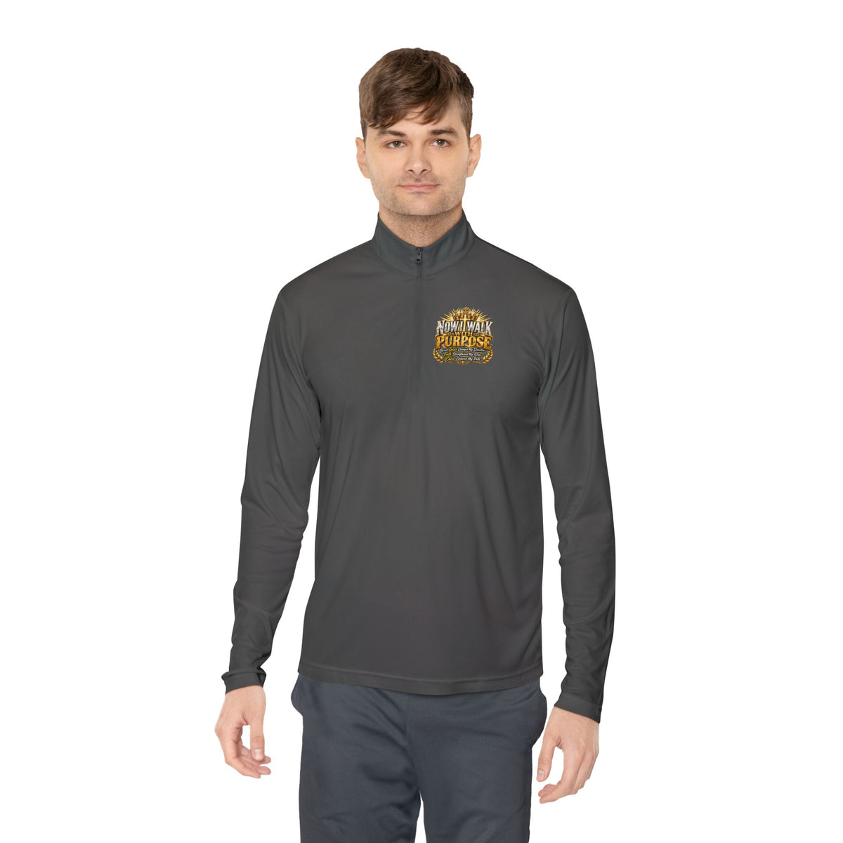 Quarter-Zip Pullover — "Now I Walk With Purpose" Motivational Graphic