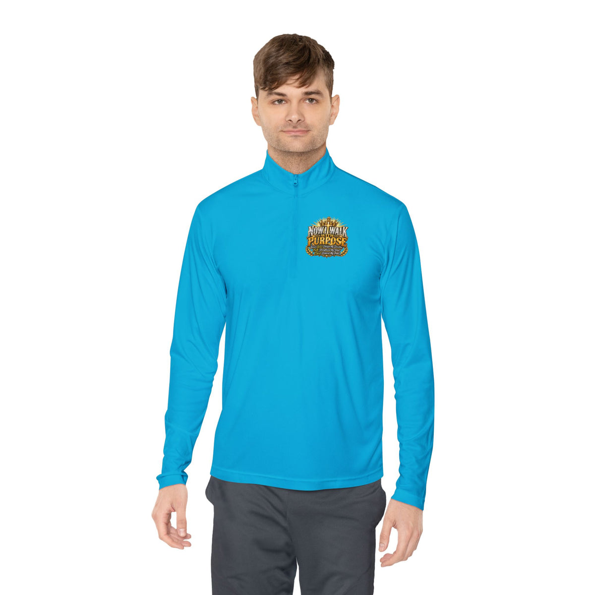 Quarter-Zip Pullover — "Now I Walk With Purpose" Motivational Graphic