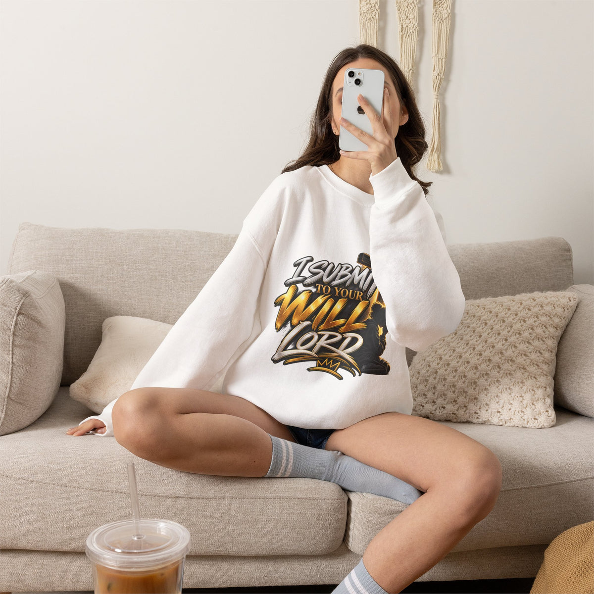 Christian Crewneck Sweatshirt — "I Submit to Your Will Lord" Graphic