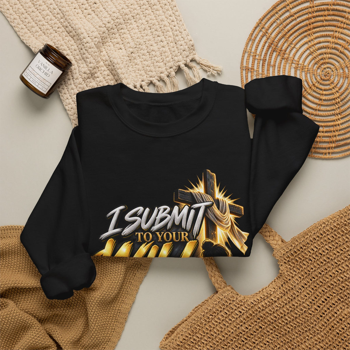 Christian Crewneck Sweatshirt — "I Submit to Your Will Lord" Graphic
