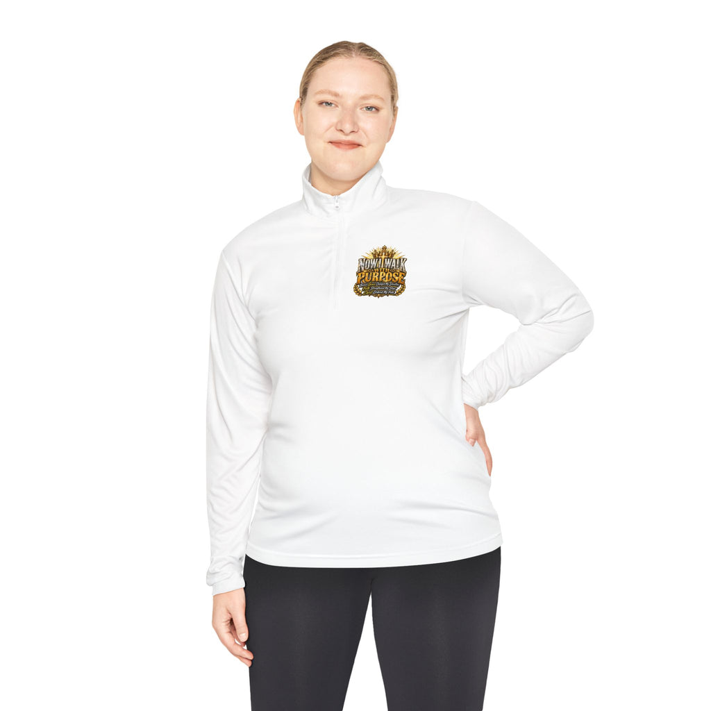 Quarter-Zip Pullover — "Now I Walk With Purpose" Motivational Graphic