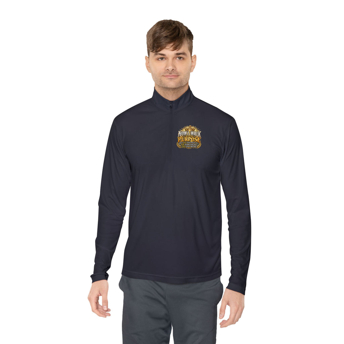 Quarter-Zip Pullover — "Now I Walk With Purpose" Motivational Graphic