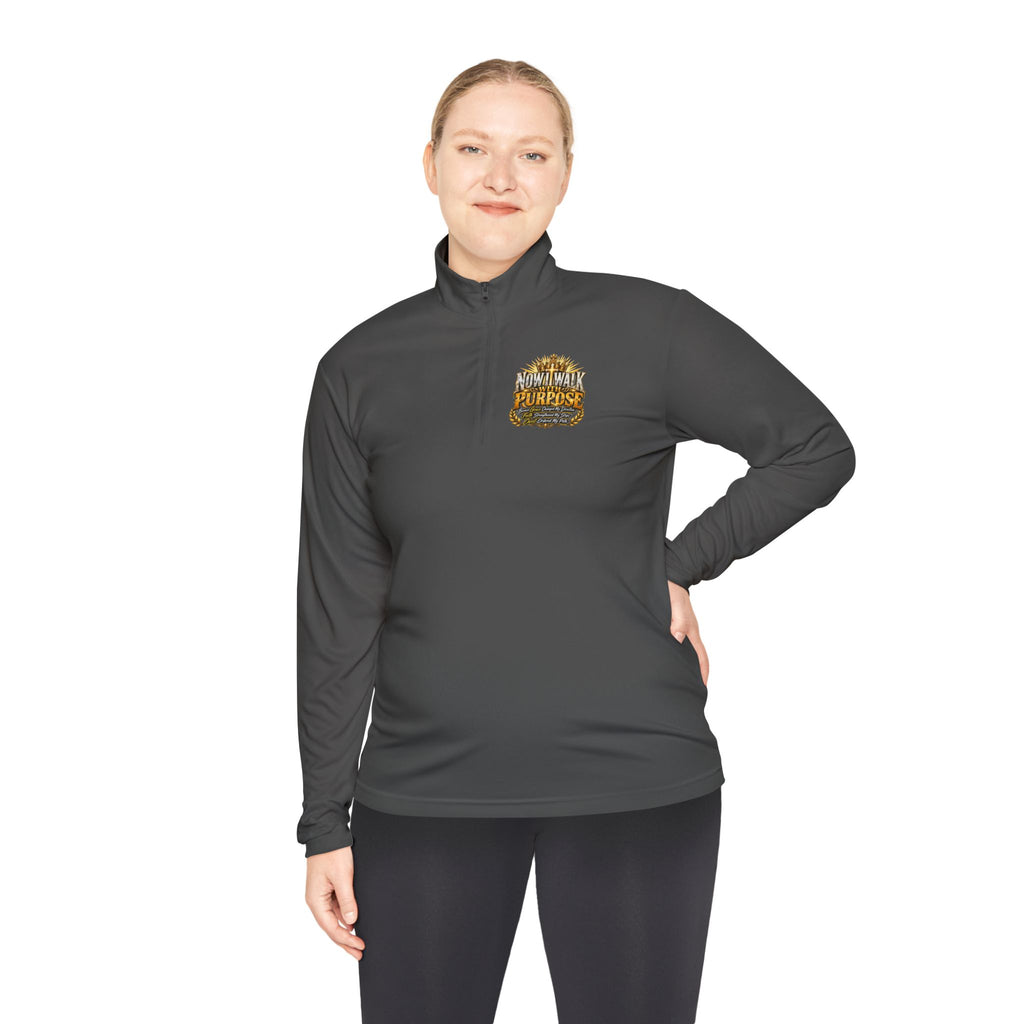 Quarter-Zip Pullover — "Now I Walk With Purpose" Motivational Graphic