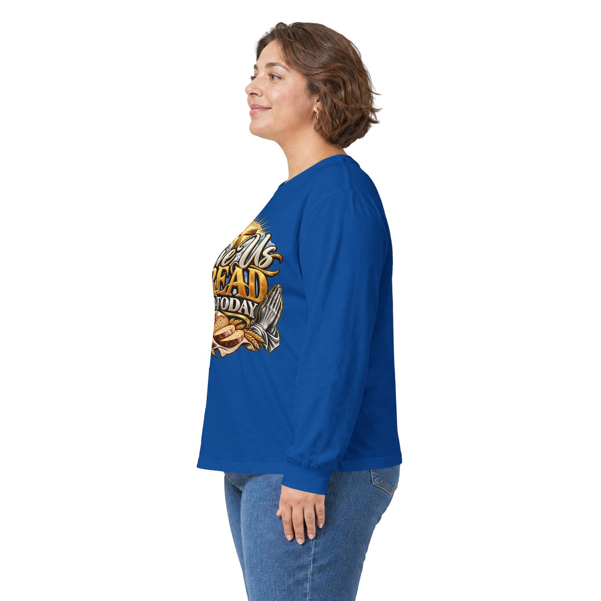 Long Sleeve Tee — "Give Us Bread For Today" Christian Faith Prayer Graphic Shirt