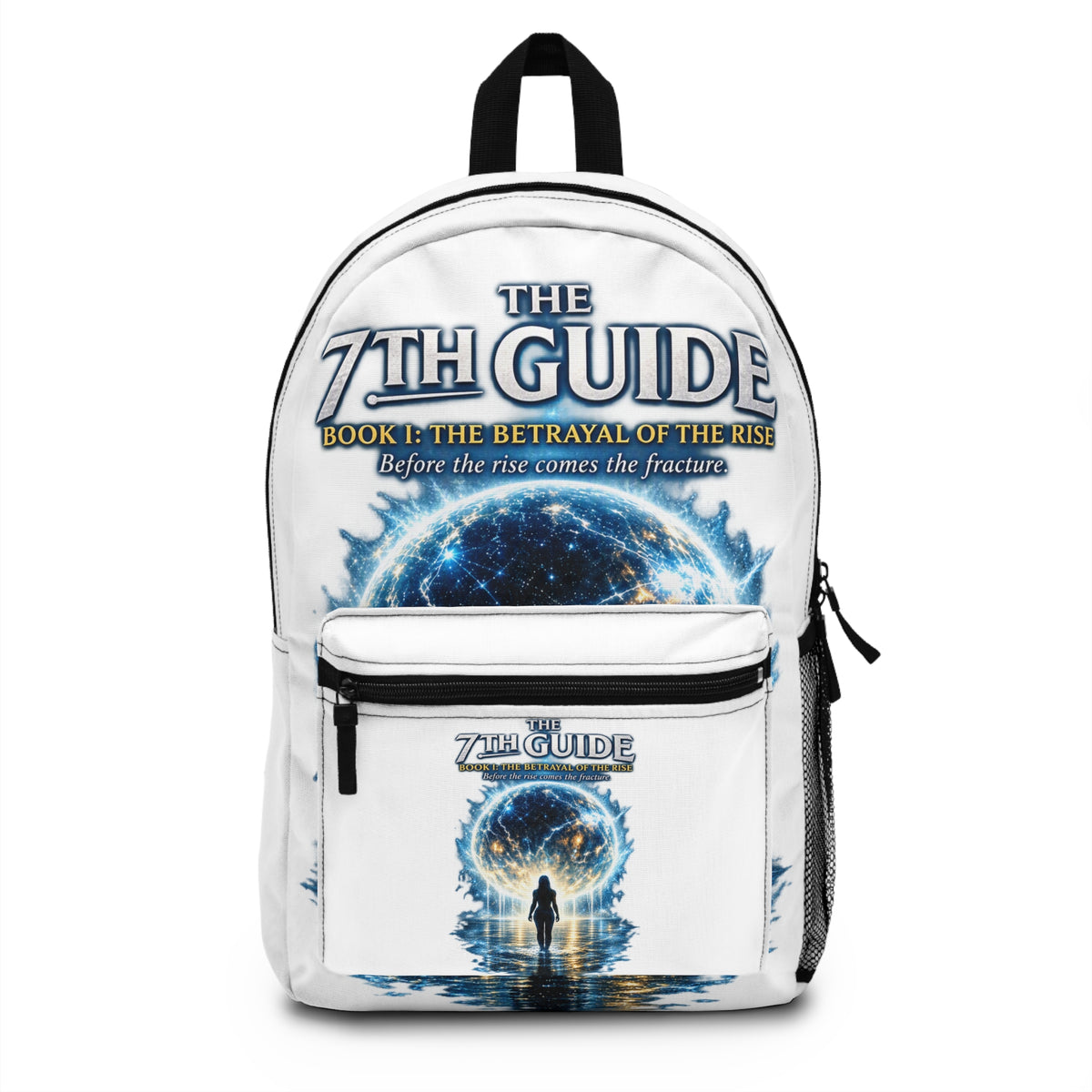 The 7th Guide Book I Backpack — Sci‑Fi Novel Cover Travel Backpack