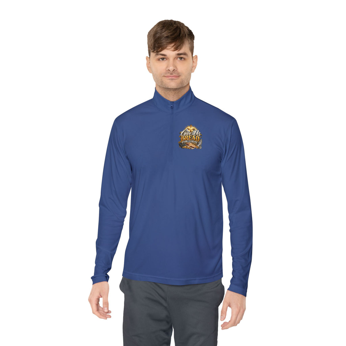 Quarter-Zip Pullover — "Give Us Bread for Today" Inspirational Religious Sweatshirt