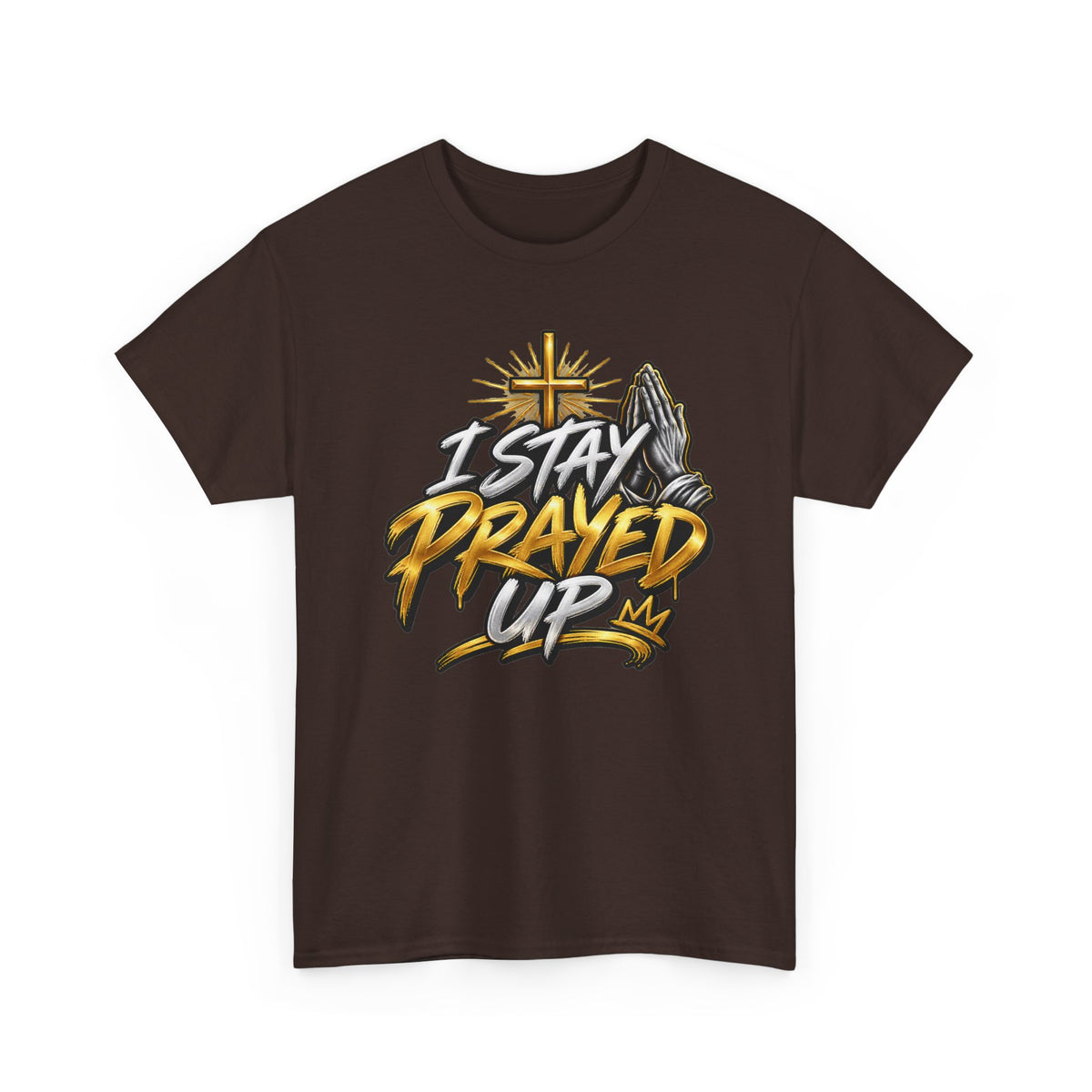 I Stay Prayed Up Tee — Christian Faith Prayer T-Shirt with Cross & Praying Hands