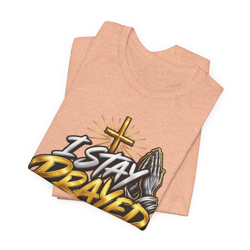 I Stay Prayed Up Tee — Inspirational Christian Graphic T-Shirt with Cross & Praying Hands