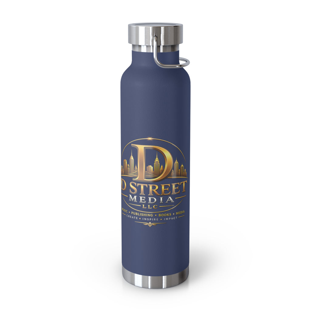 22oz Copper Vacuum Water Bottle — Gold 'Old Street Media LLC' Logo Insulated Flask