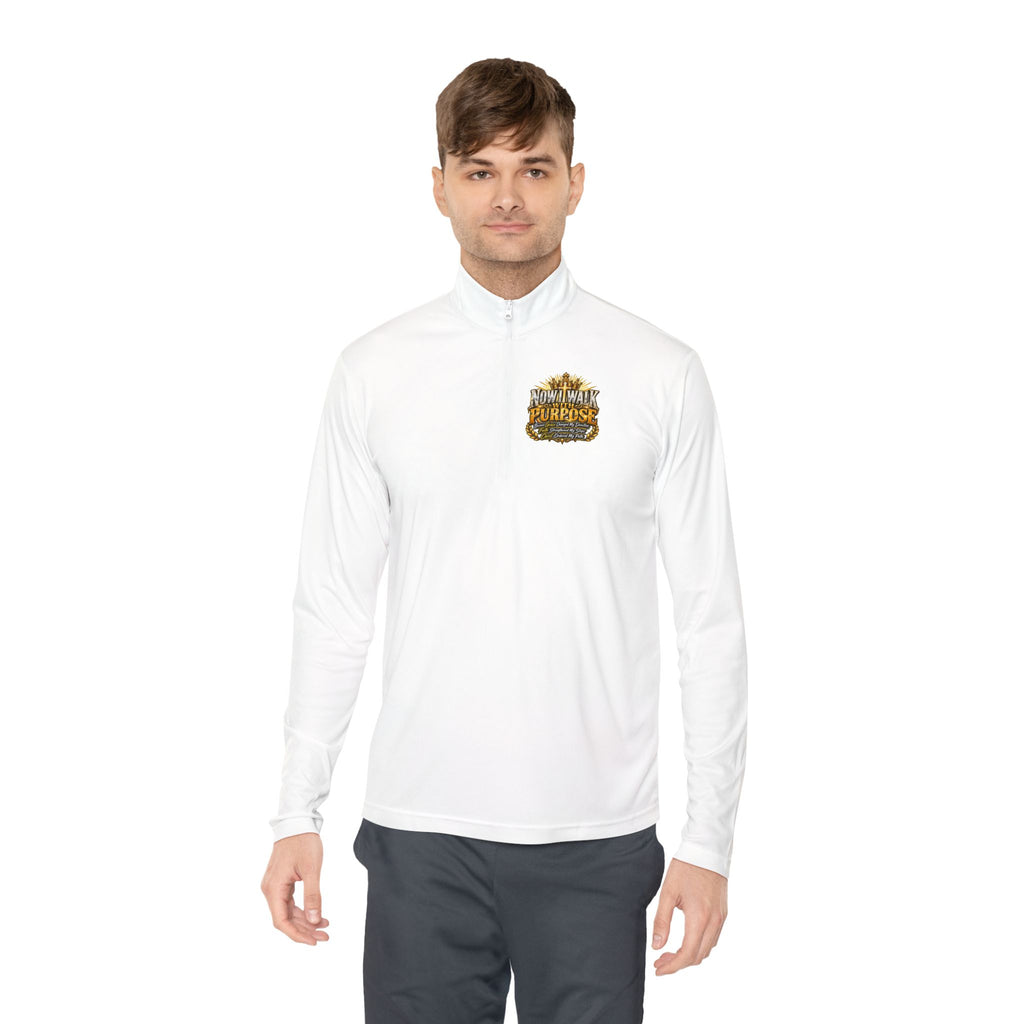 Quarter-Zip Pullover — "Now I Walk With Purpose" Motivational Graphic
