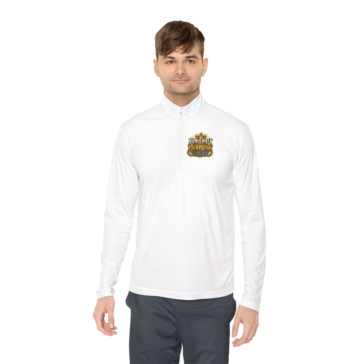 Quarter-Zip Pullover — "Now I Walk With Purpose" Motivational Graphic
