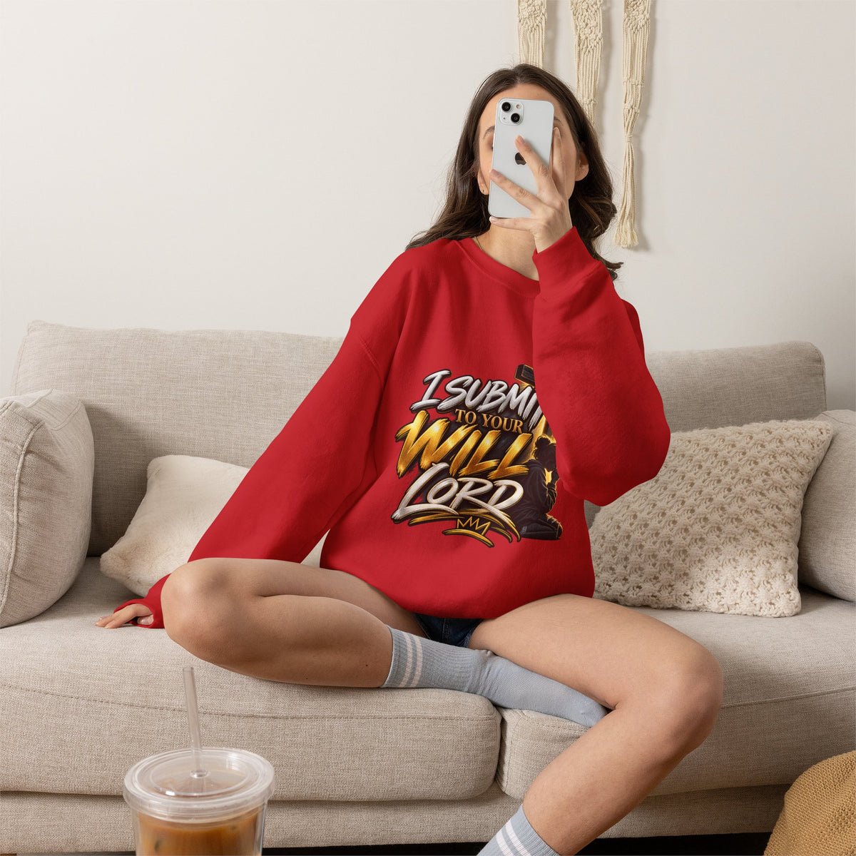 Christian Crewneck Sweatshirt — "I Submit to Your Will Lord" Graphic
