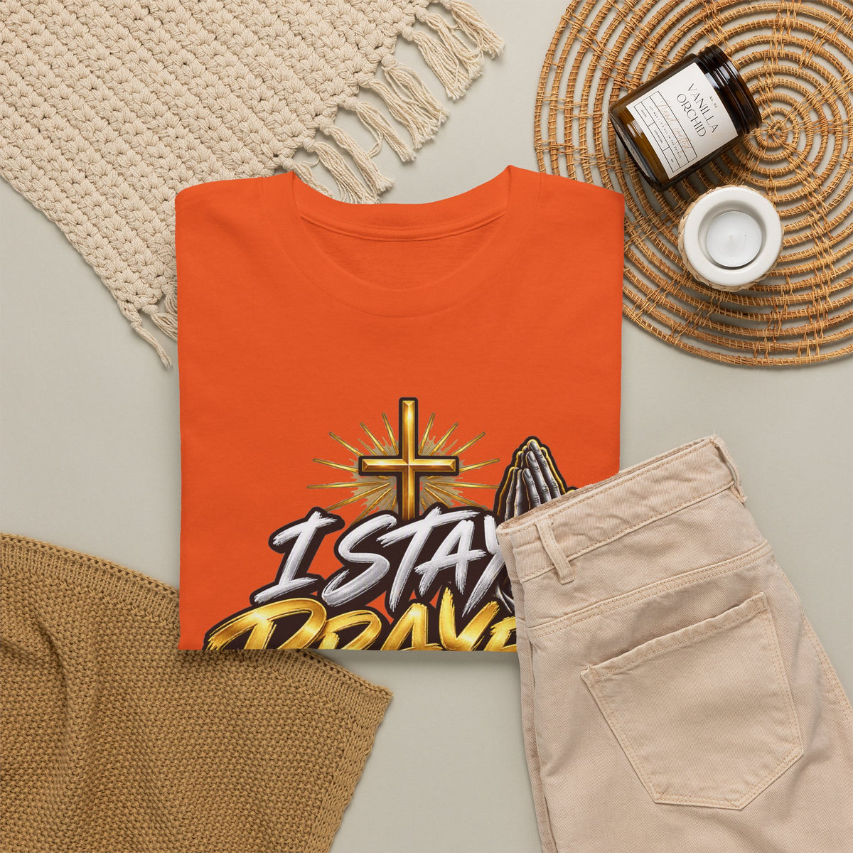 I Stay Prayed Up Tee — Christian Faith Prayer T-Shirt with Cross & Praying Hands