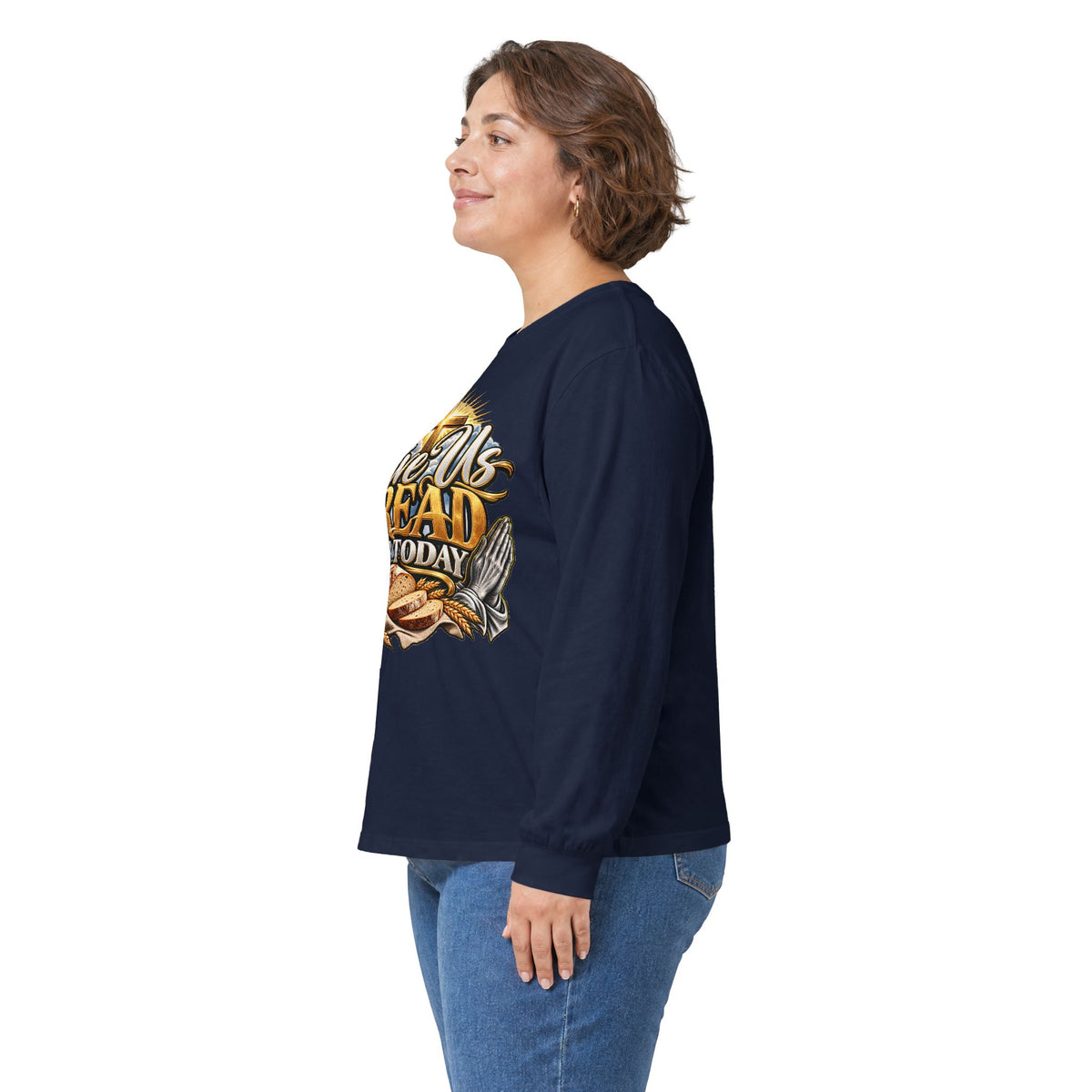 Long Sleeve Tee — "Give Us Bread For Today" Christian Faith Prayer Graphic Shirt