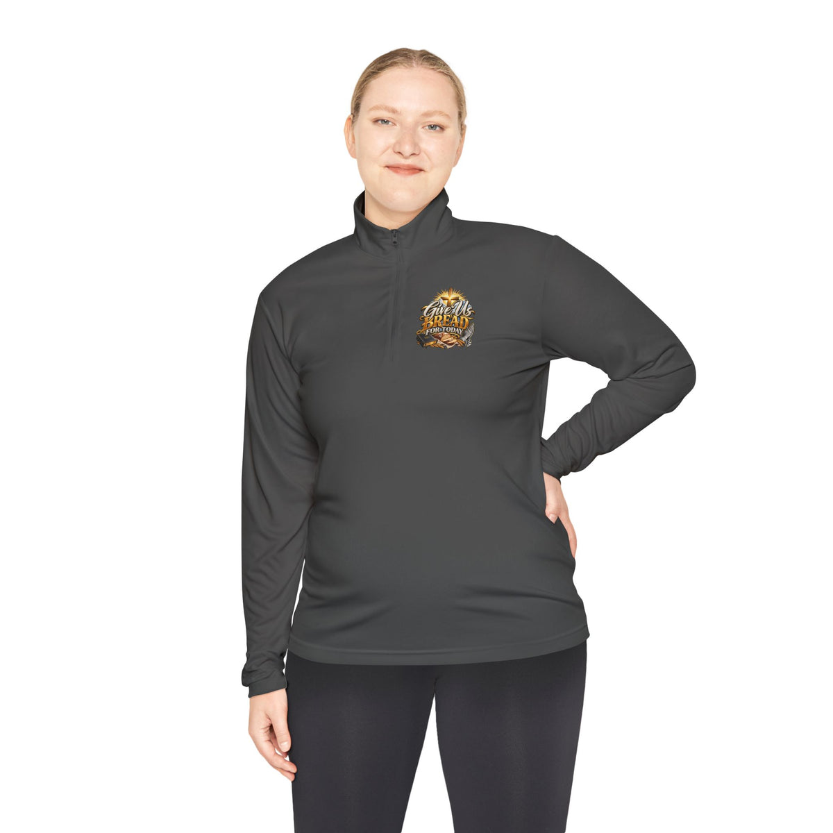 Quarter-Zip Pullover — "Give Us Bread for Today" Inspirational Religious Sweatshirt