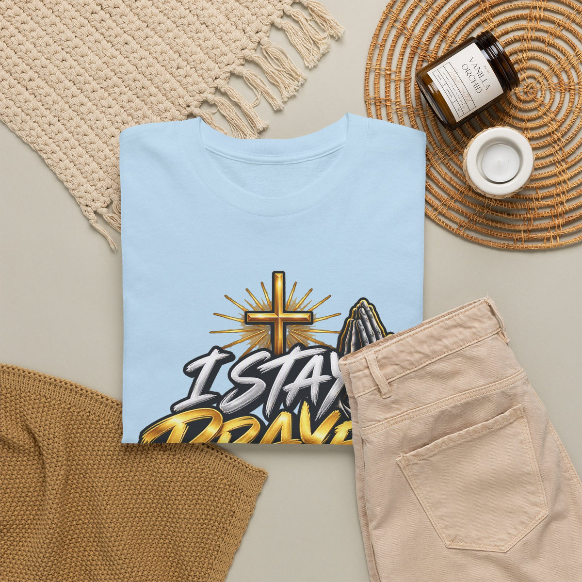 I Stay Prayed Up Tee — Christian Faith Prayer T-Shirt with Cross & Praying Hands