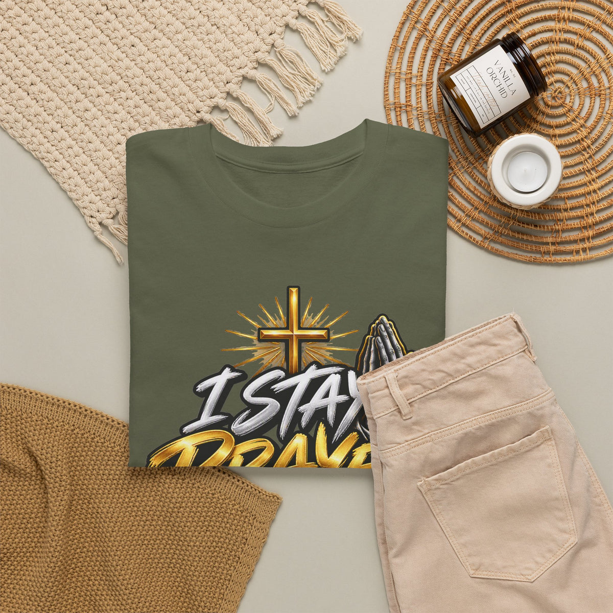 I Stay Prayed Up Tee — Christian Faith Prayer T-Shirt with Cross & Praying Hands