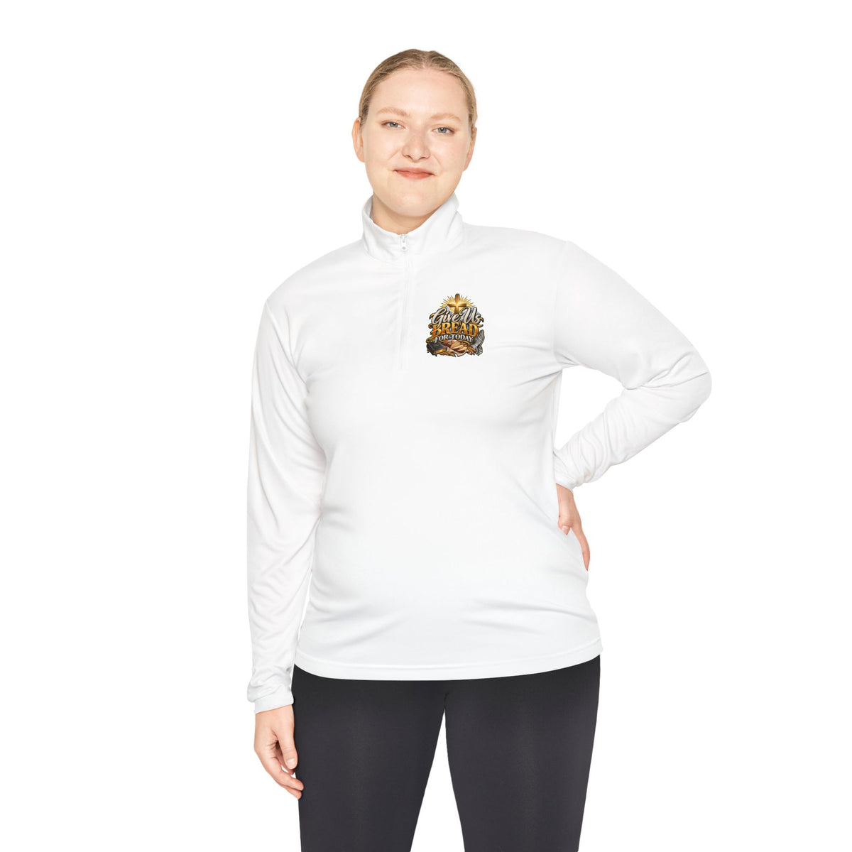 Quarter-Zip Pullover — "Give Us Bread for Today" Inspirational Religious Sweatshirt