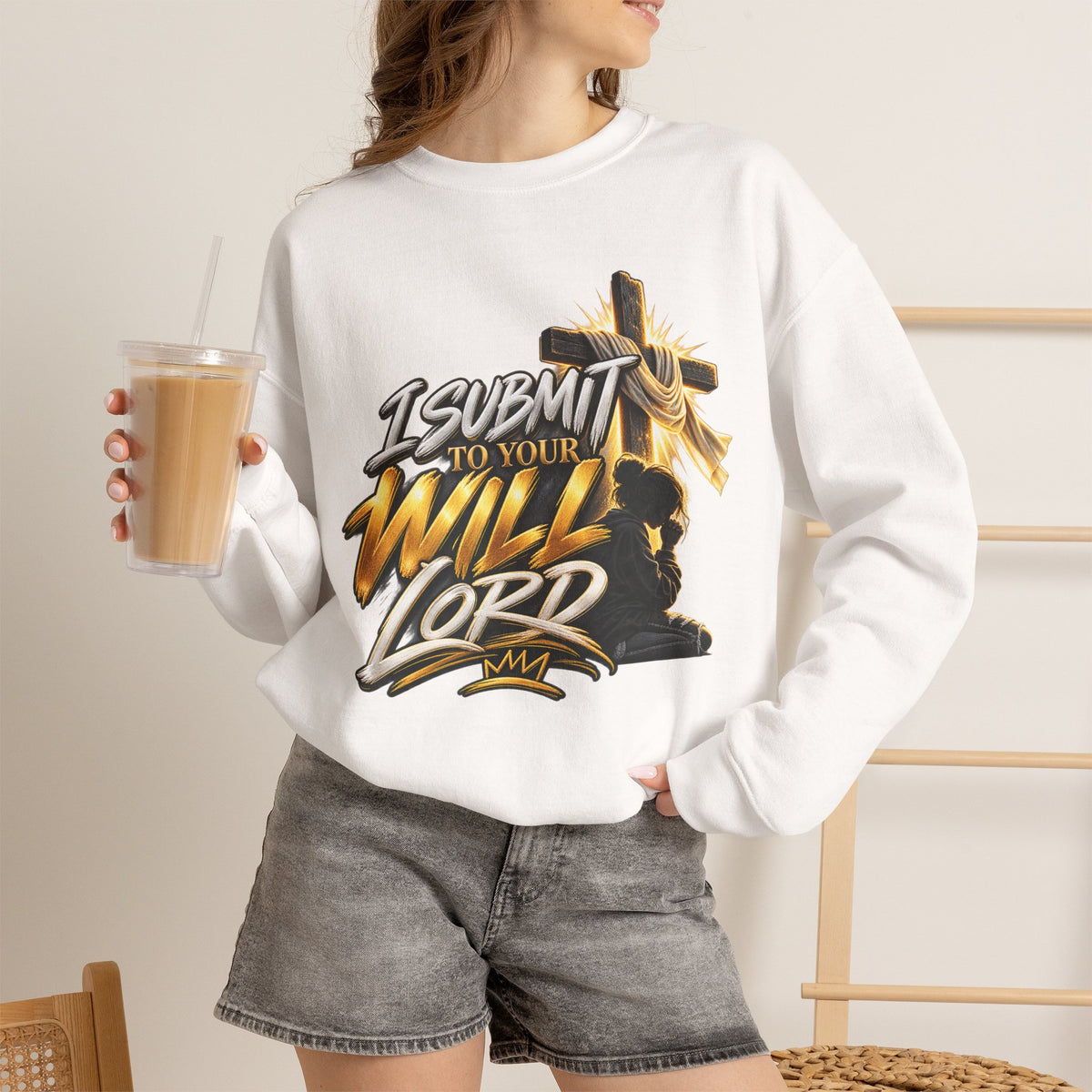 Christian Crewneck Sweatshirt — "I Submit to Your Will Lord" Graphic
