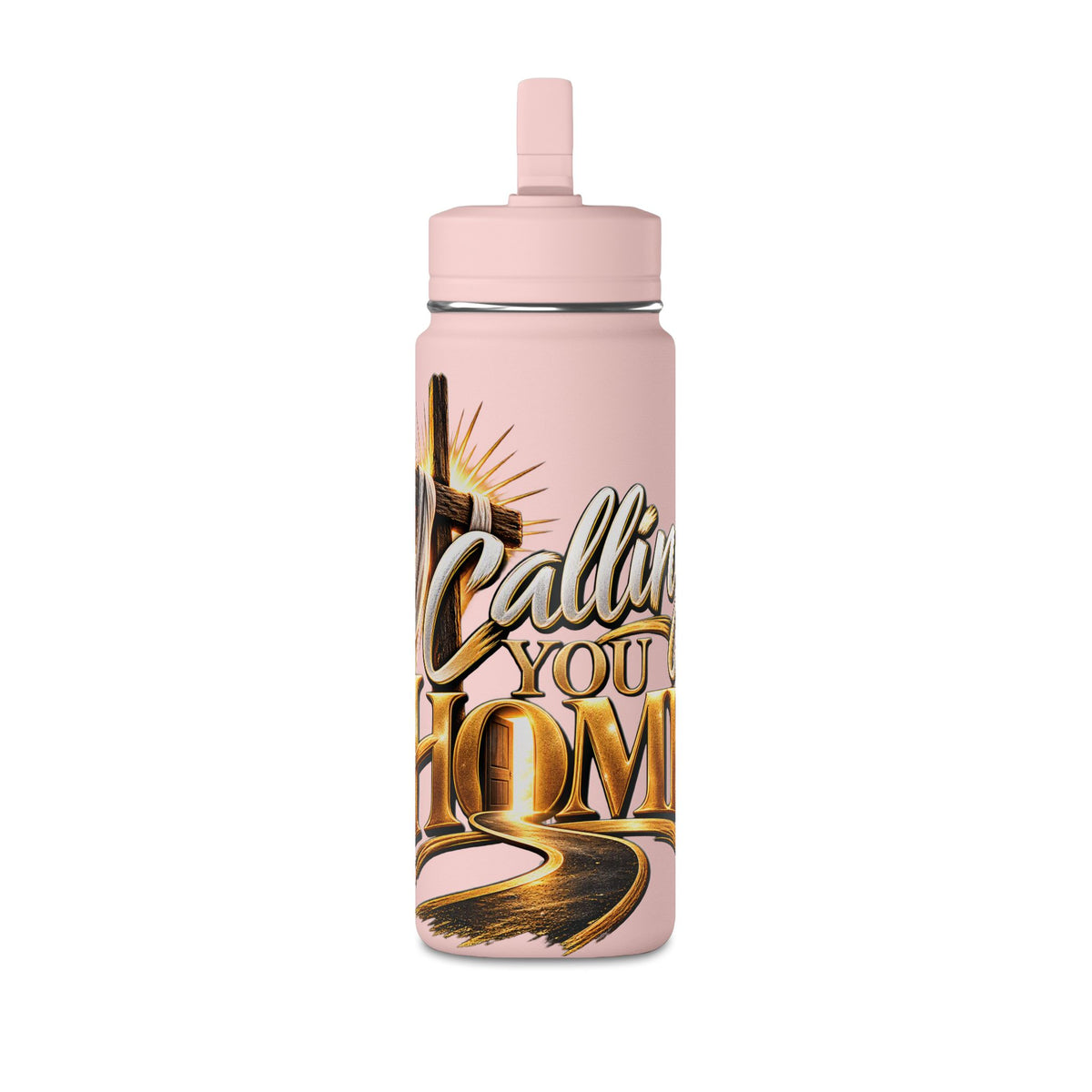 Calling You Home 20oz Mini Water Bottle — Pink Inspirational Cross Design